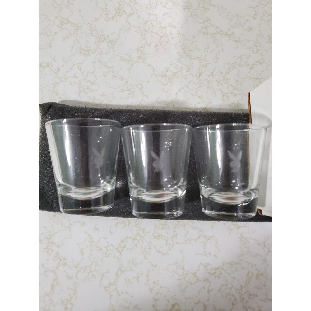 Playboy Clear Shot Glass Set Of 3 Small 3" Drink Glass Party Collectible Barware